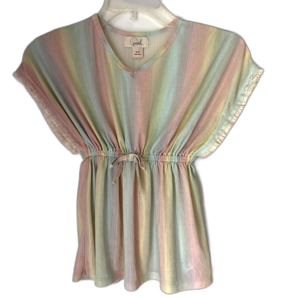 Peek Child's Size 4/5 Pastel Iridescent Rainbow Gold Fringe Swimsuit Cover Up